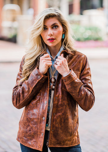 Jacket, Brown Leather in Western Cut - L1104