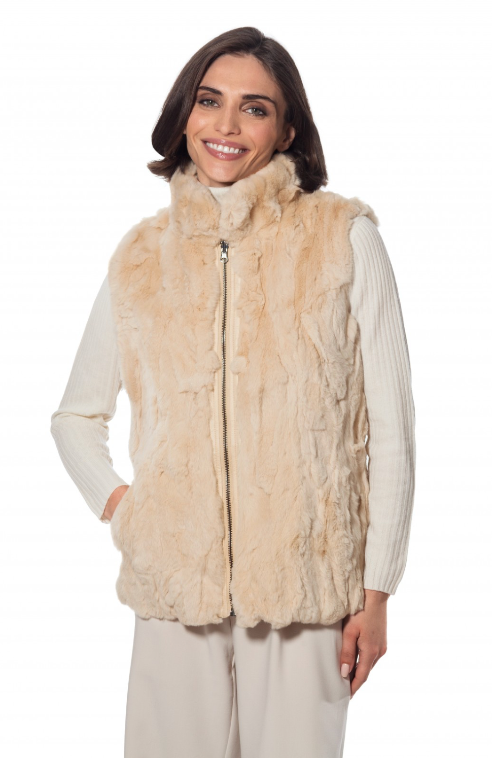 Linda Richards Luxury brown fur newest puffer vest reversible