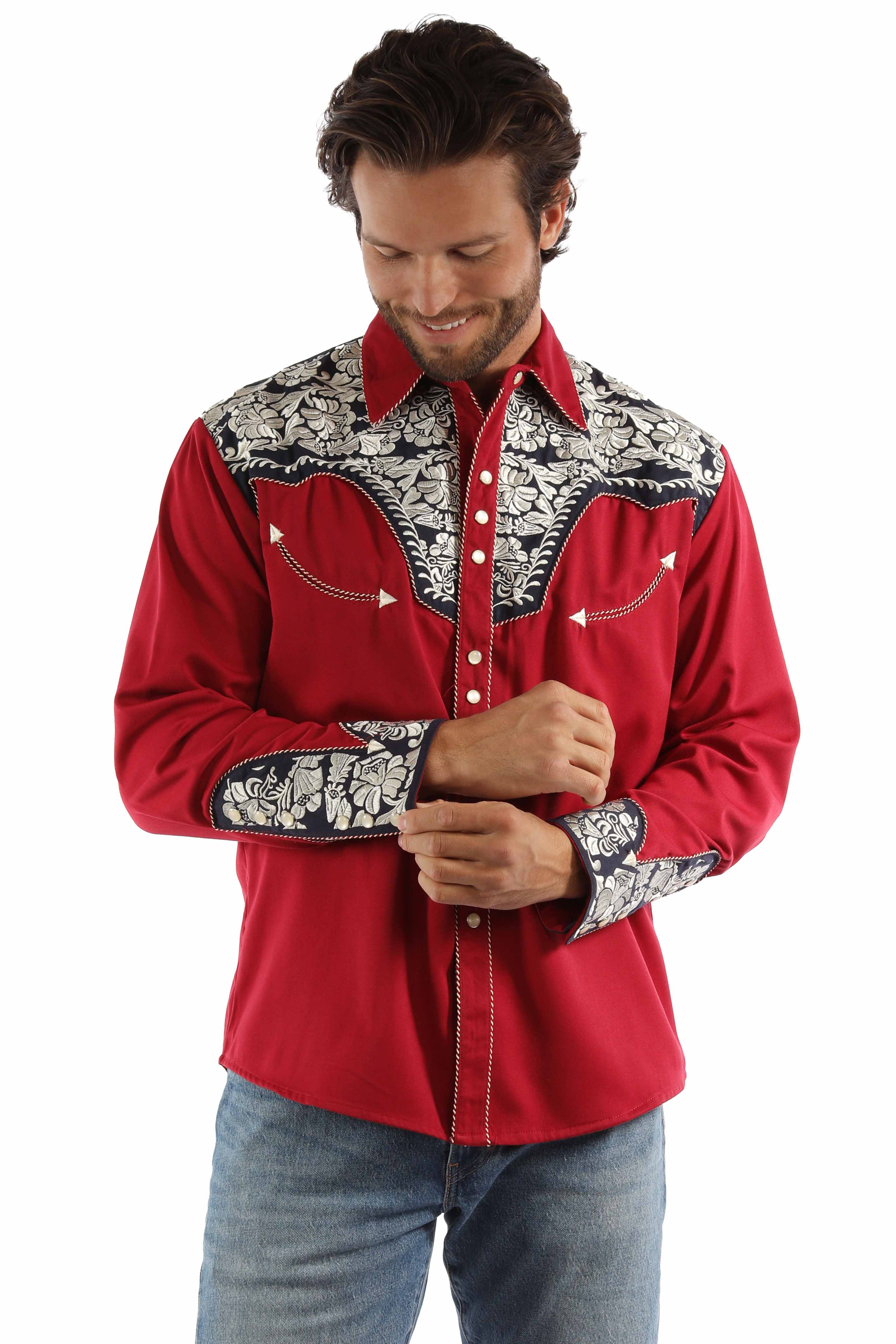 Shirt, Embroidered Western, Multiple Color Options, Style P-634