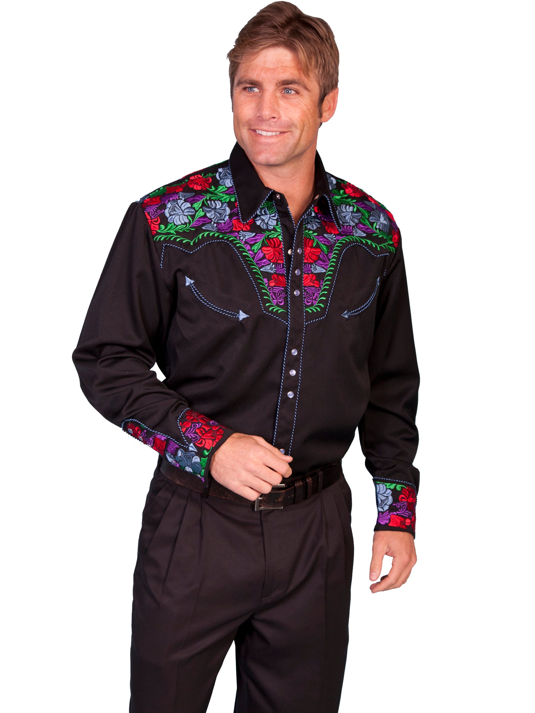 Shirt, Embroidered Western, Multiple Color Options, Style P-634