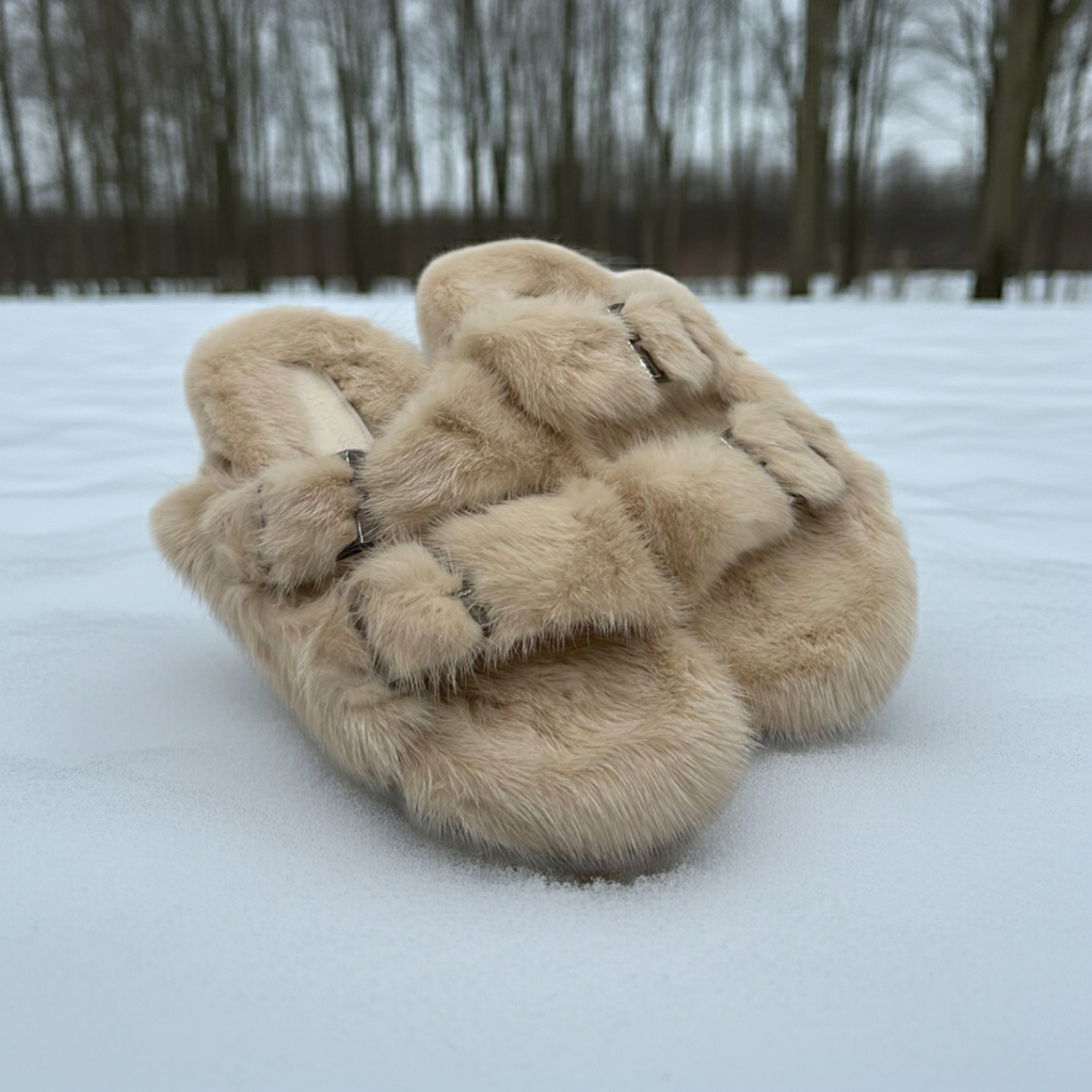 もこもこ Elegant & Comfortable Open Toe Mink Slides – Memphis Grand®