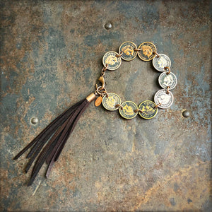 Bracelet, Indian Head Pennies with Deerskin Tassels, SALE!