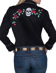 Beautiful-Woman-Wearing-Embroidered-Skulls-and-Roses-Blouse-by-Scully-PL771