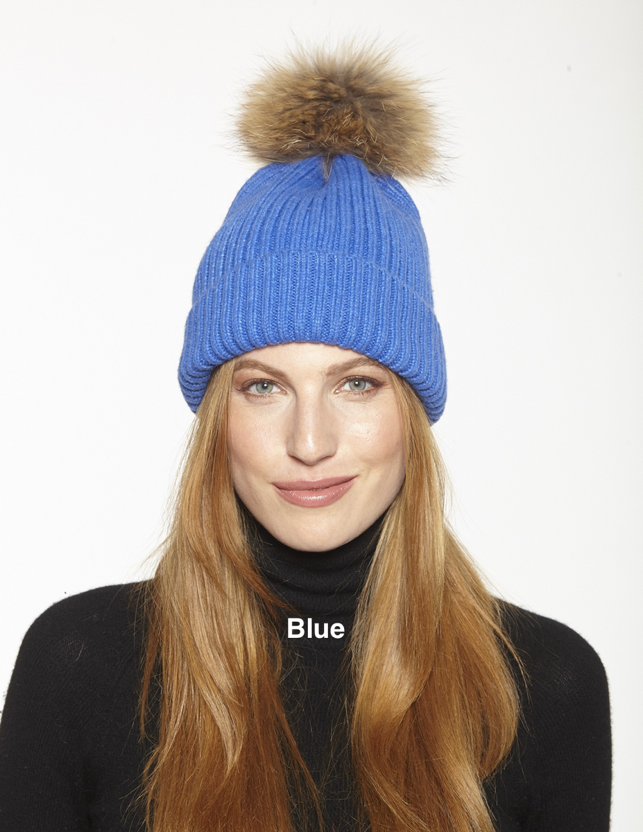 Hat, Wool Ribbed Knit Hat with Genuine Fur Pom Pom, Multiple Colors - –  Memphis Grand®