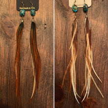 Earrings, Long Feathers with Turquoise Stones & Hooks