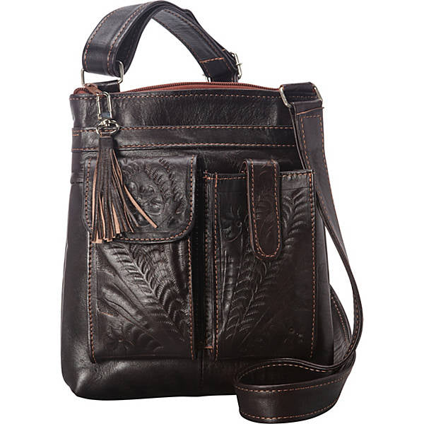 Wild Wings Tooled Leather Barrel Handbag