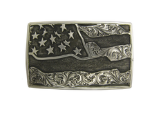 Buckle, American Flag "Old Glory", Hand Engraved Sterling Silver TB-I17
