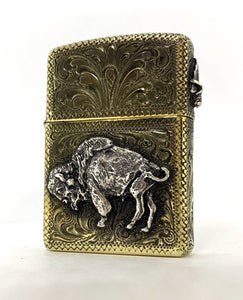 Silver-King-Zippo-Brass-Armor-Lighter-Fully-Engraved-with-Sterling-Silver-Buffalo-Made-in-USA
