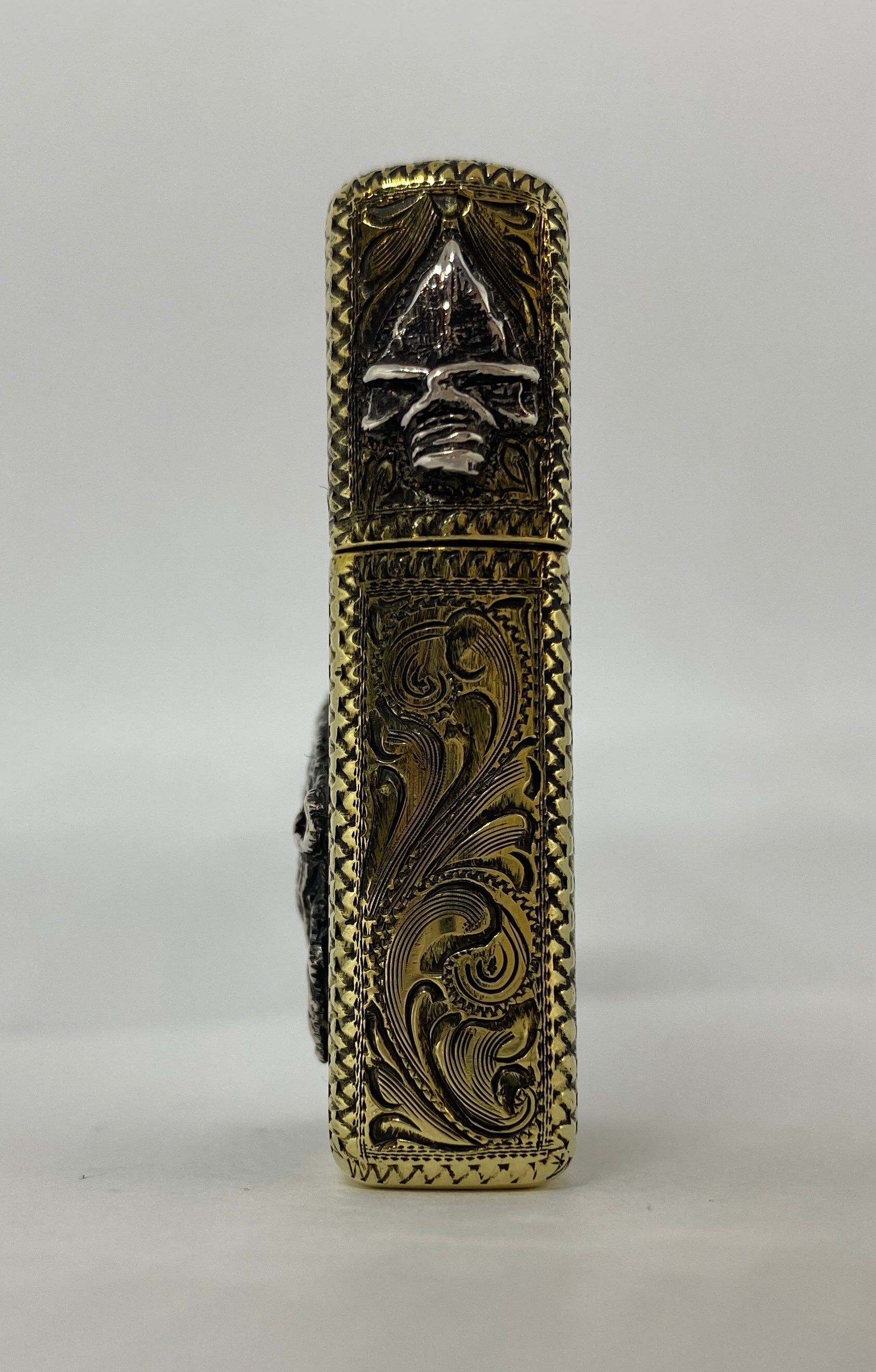 Silver-King-Zippo-Brass-Armor-Lighter-Fully-Engraved-with-Sterling-Silver-Buffalo-Made-in-USA