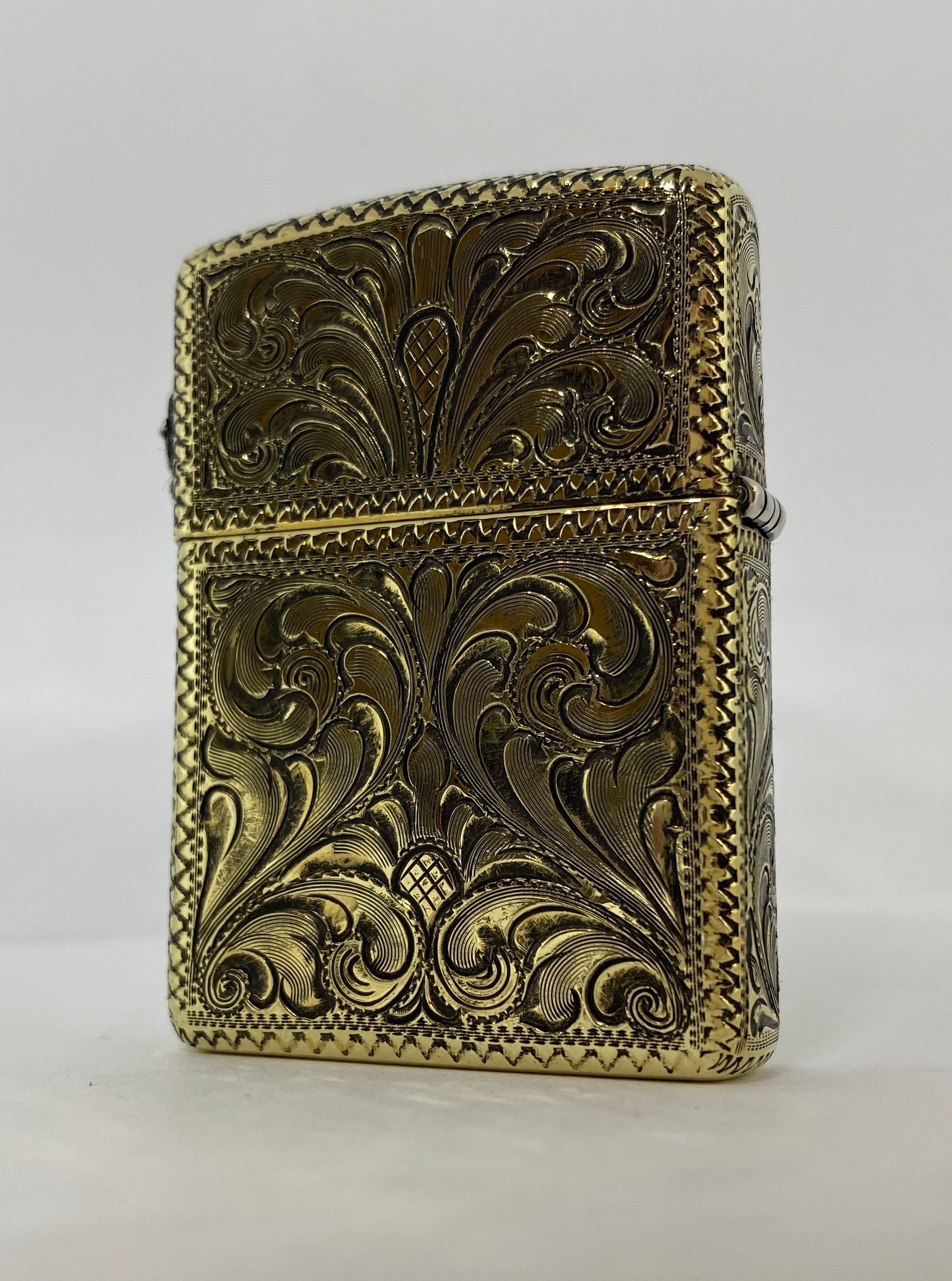 Silver-King-Zippo-Brass-Armor-Lighter-Fully-Engraved-with-Sterling-Silver-Buffalo-Made-in-USA