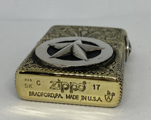 Silver-King-Zippo-Brass-Armor-Lighter-Fully-Engraved-with-Sterling-Silver-Texas-Ranger-Star-Made-in-USA