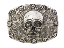 Buckle, Skull in Hand Engraved Sterling Silver TB-X01