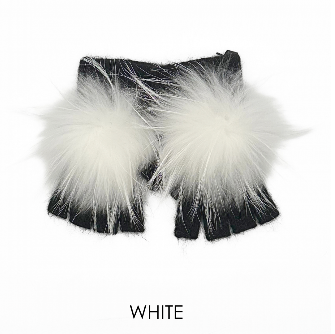 Linda Richards Angora Wool Fingerless Gloves with Fur Pom