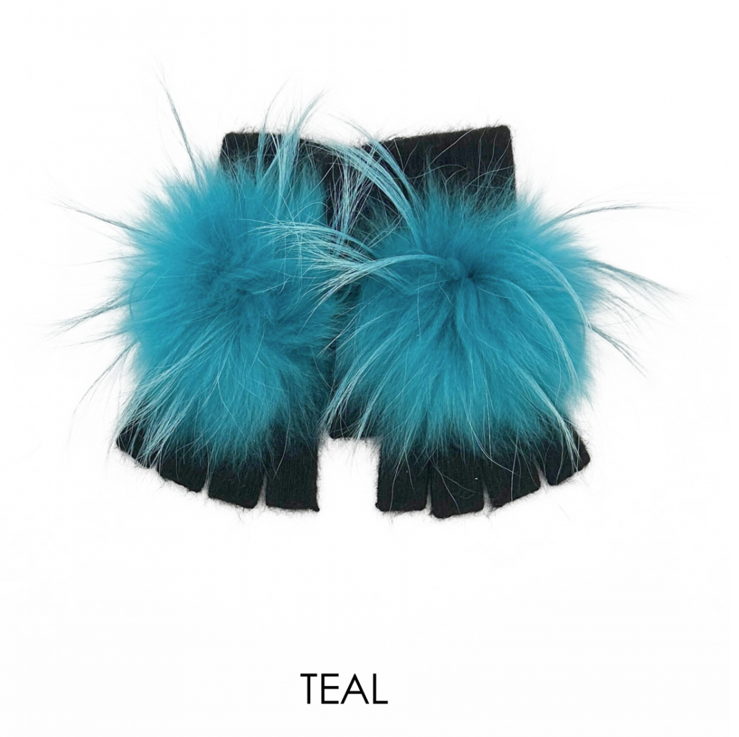 Linda Richards Angora Wool Fingerless Gloves with Fur Pom