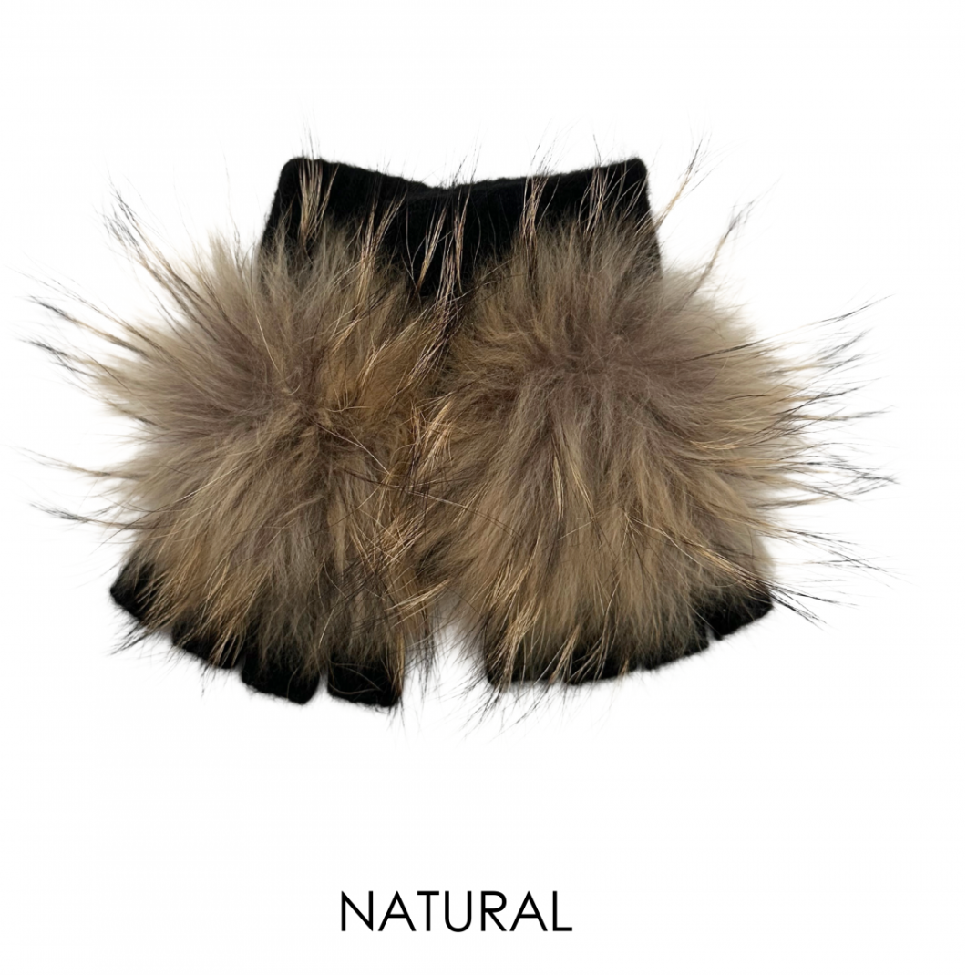 Linda Richards Angora Wool Fingerless Gloves with Fur Pom