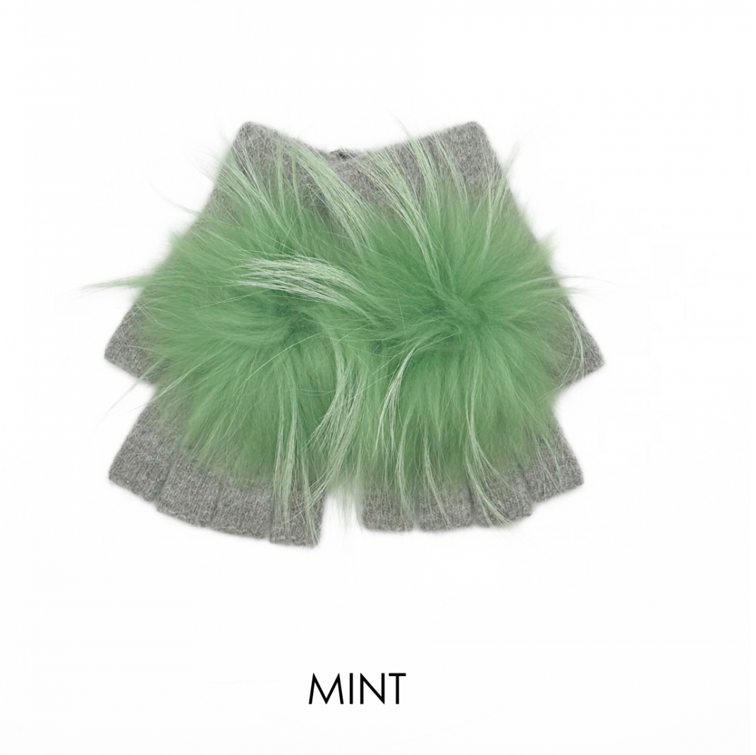 Linda Richards Angora Wool Fingerless Gloves with Fur Pom