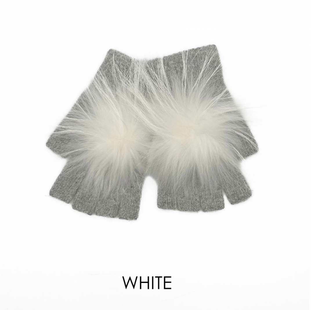 Linda Richards Angora Wool Fingerless Gloves with Fur Pom