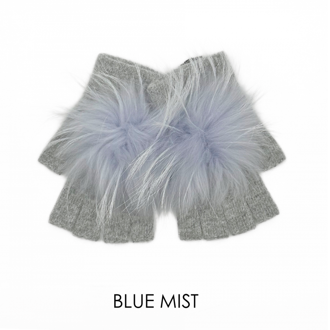 Linda Richards Angora Wool Fingerless Gloves with Fur Pom