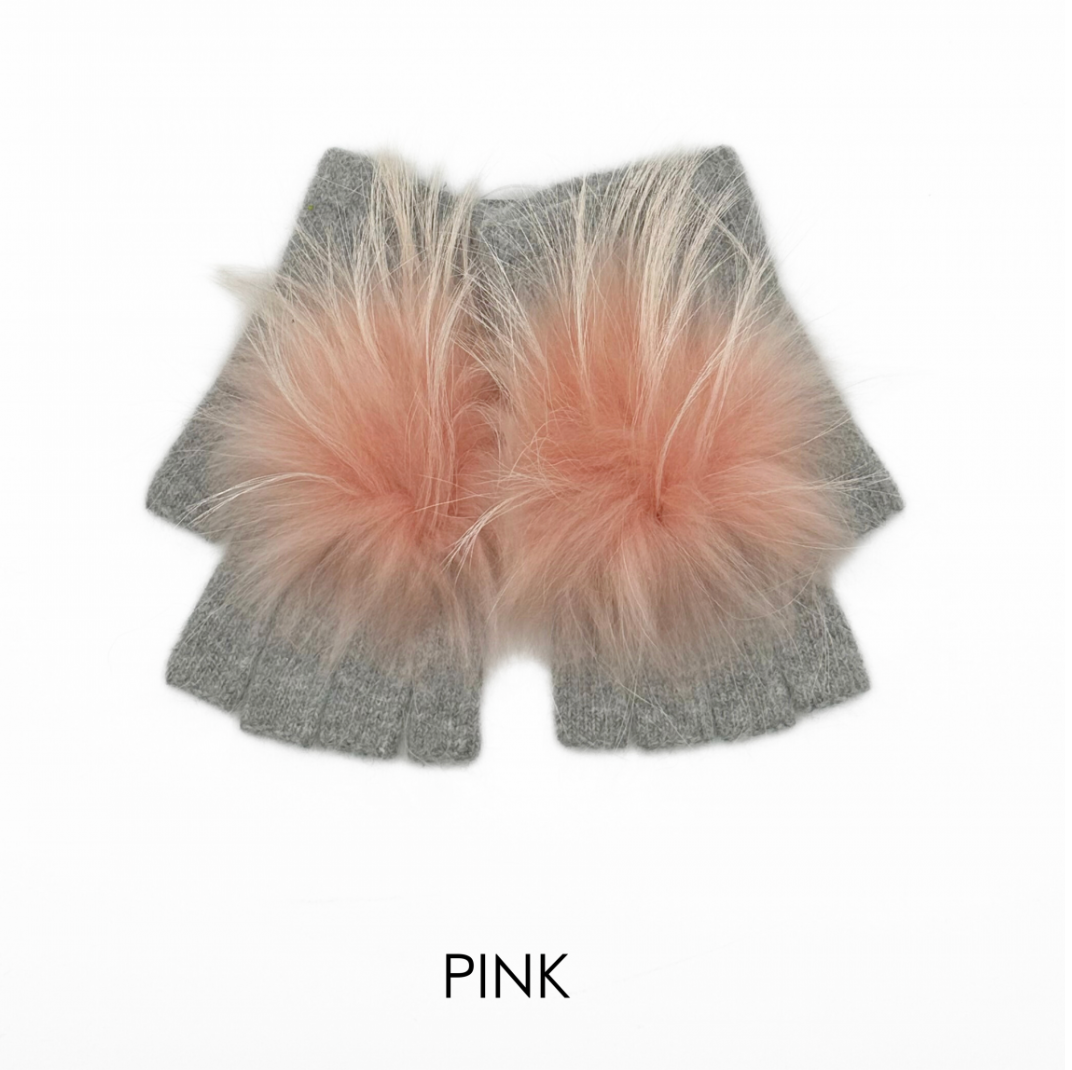 Linda Richards Angora Wool Fingerless Gloves with Fur Pom