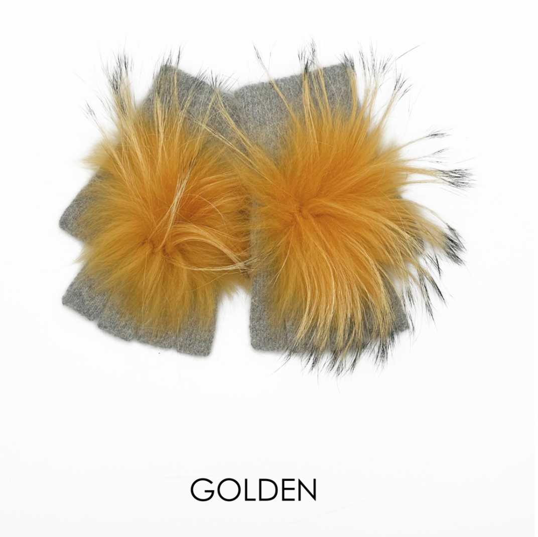 Linda Richards Angora Wool Fingerless Gloves with Fur Pom