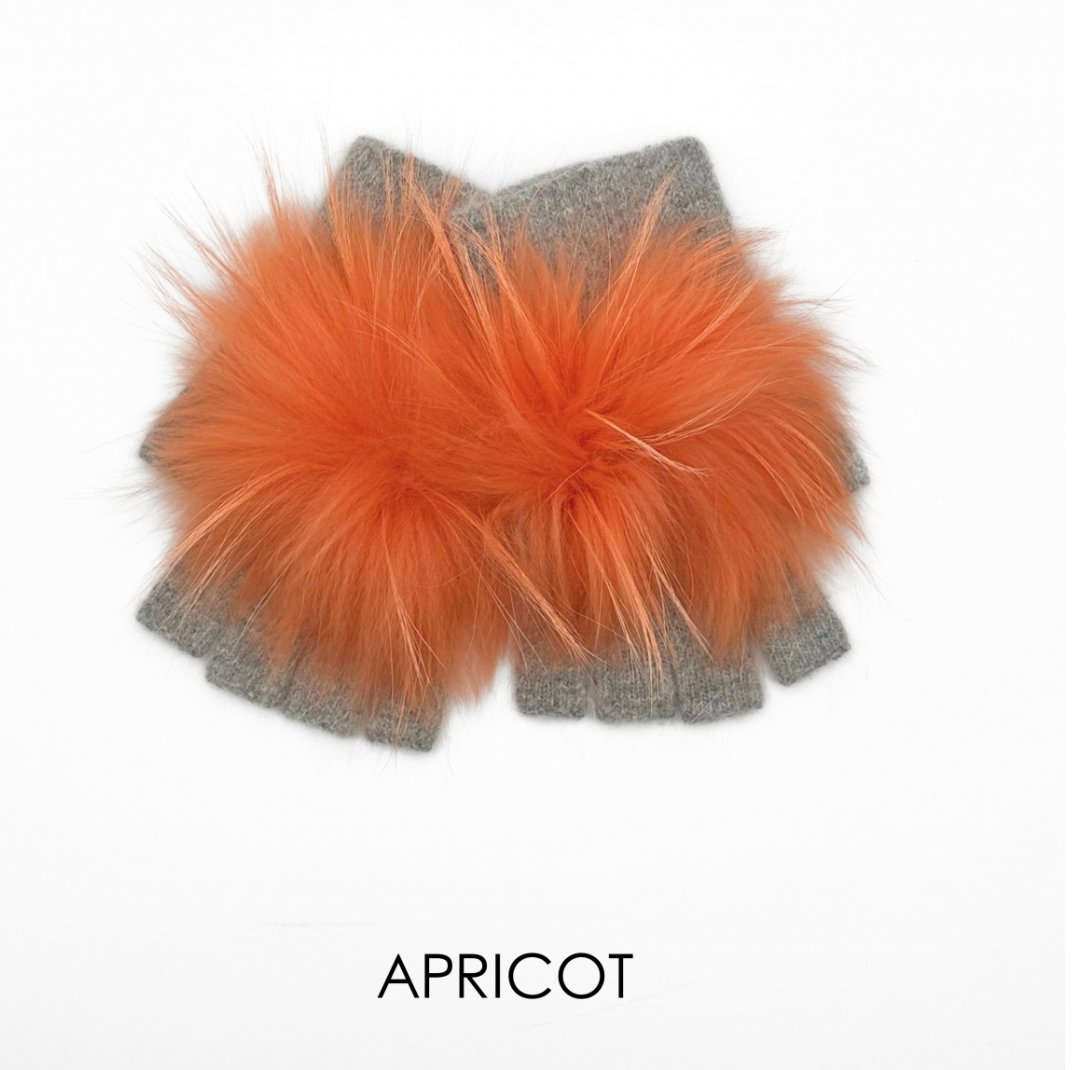 Linda Richards Angora Wool Fingerless Gloves with Fur Pom