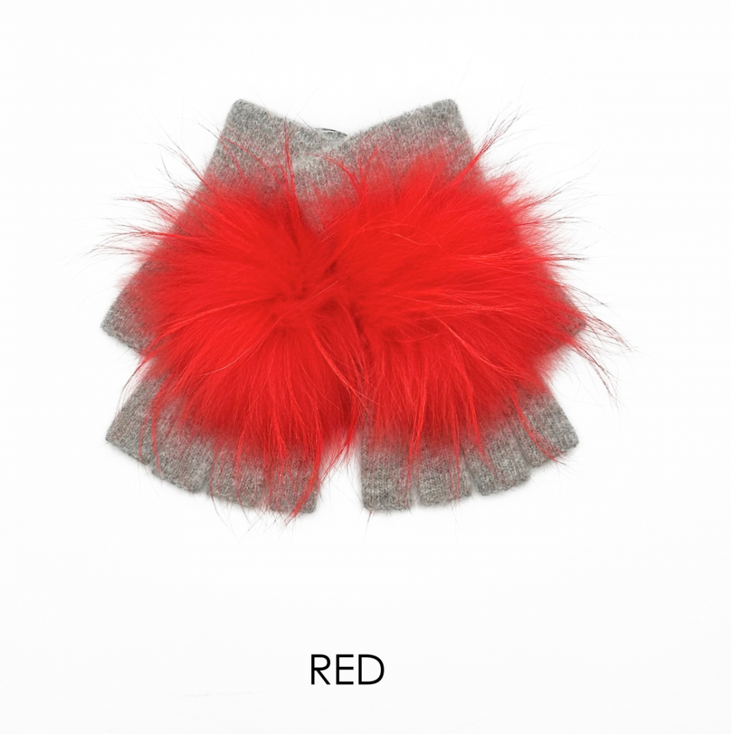 Linda Richards Angora Wool Fingerless Gloves with Fur Pom
