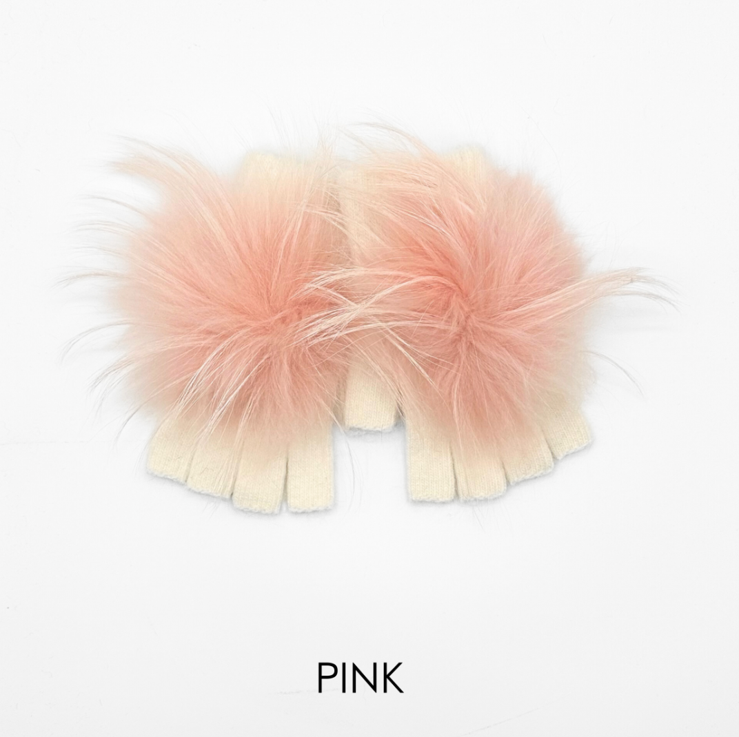 Linda Richards Angora Wool Fingerless Gloves with Fur Pom