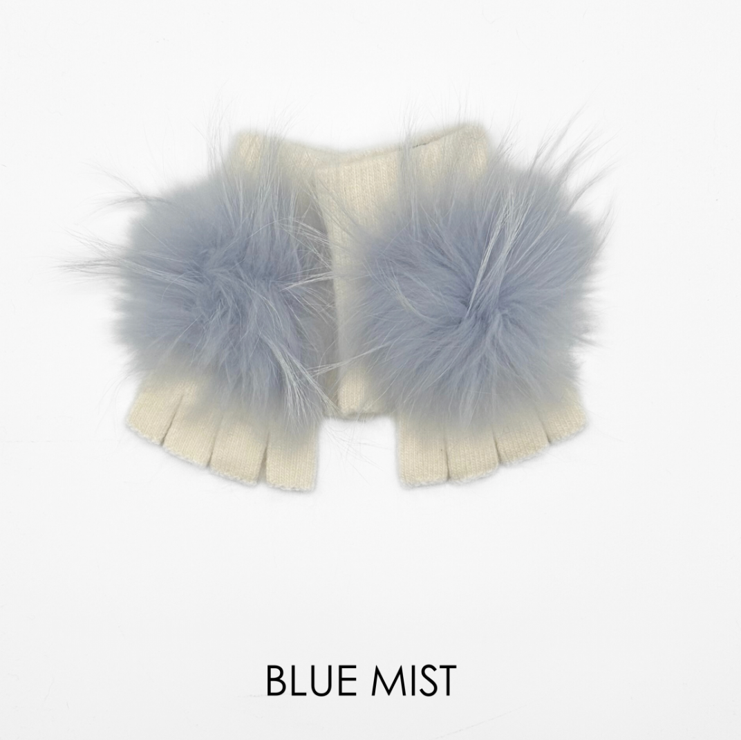 Linda Richards Angora Wool Fingerless Gloves with Fur Pom