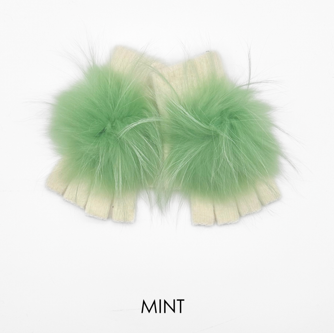 Linda Richards Angora Wool Fingerless Gloves with Fur Pom