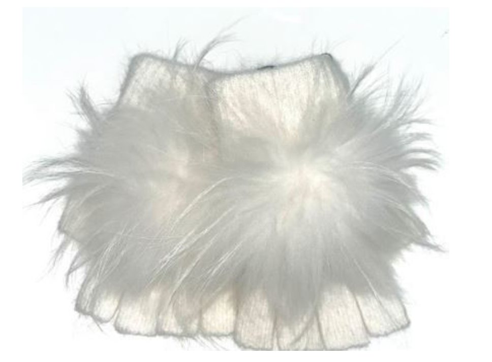 Angora Wool Fingerless Gloves with Fur Pom HW62-12