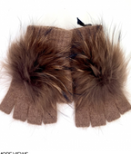 Angora Wool Fingerless Gloves with Fur Pom HW62-3