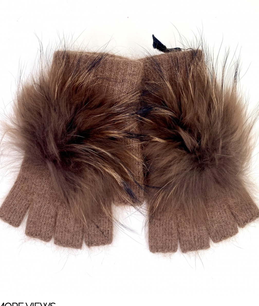Angora Wool Fingerless Gloves with Fur Pom HW62-3
