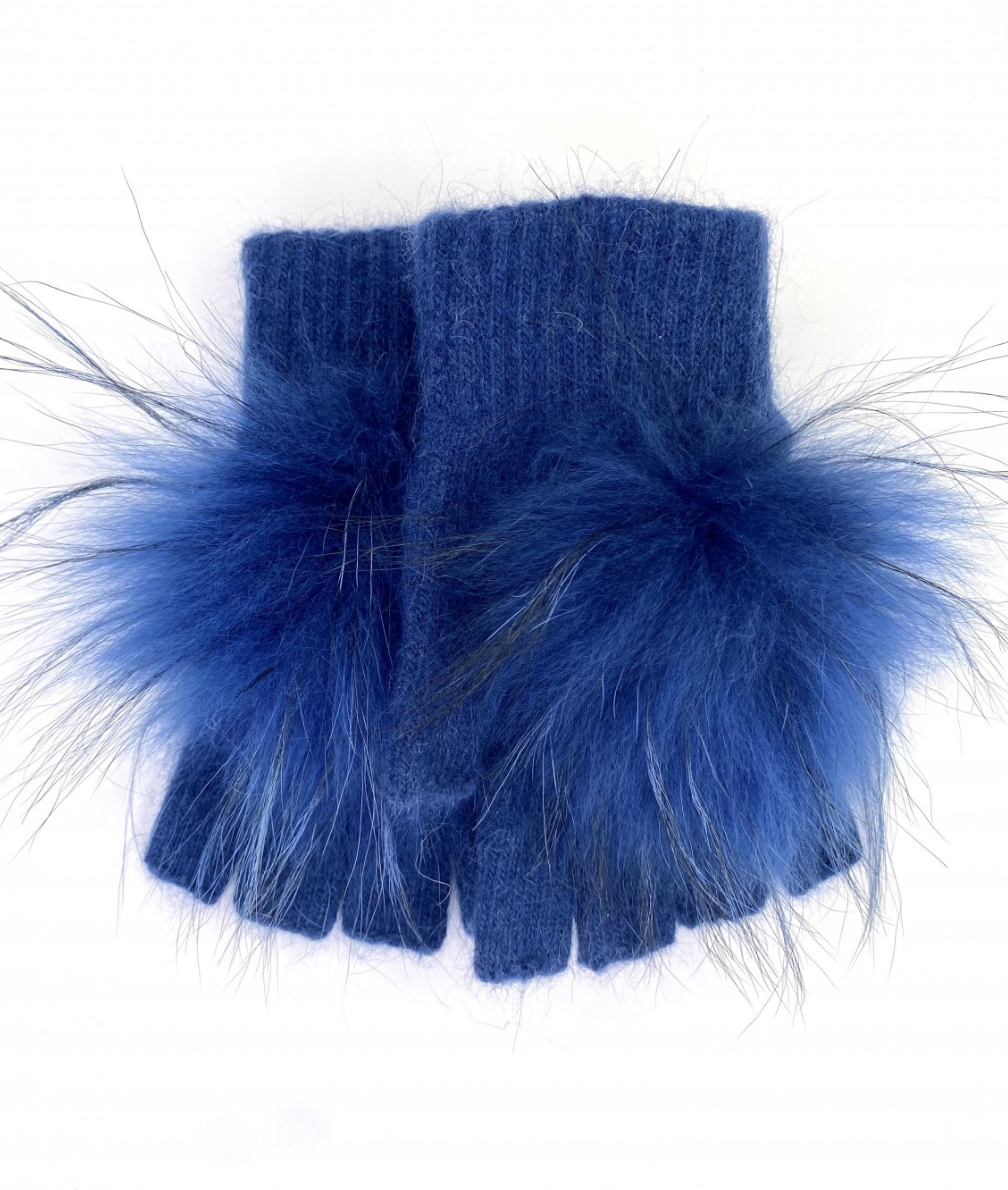 Angora Wool Fingerless Gloves with Fur PomHW62