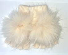 Gloves, Fingerless Angora Wool with Genuine Fur Pom, Multiple Colors - Style HW62