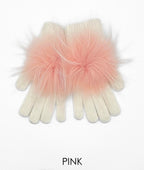 Gloves, Angora Wool with Genuine Fur Pom, Multiple Colors - Linda Richards - Style GL04