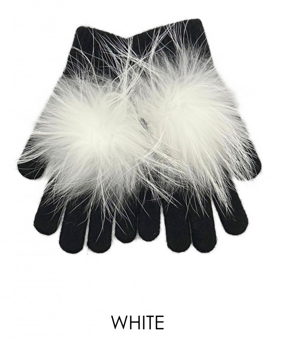 Gloves, Angora Wool with Genuine Fur Pom, Multiple Colors - Linda Richards - Style GL04