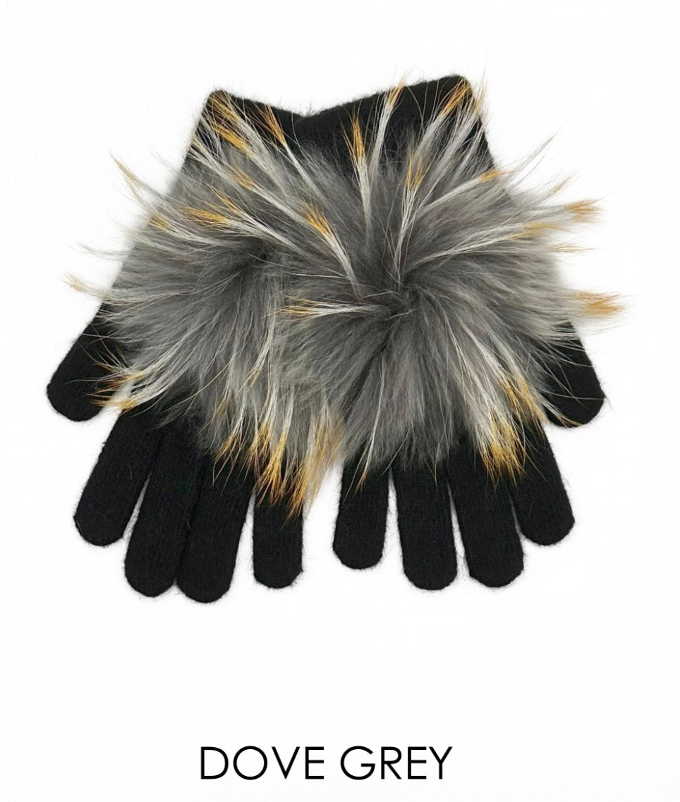 Gloves, Angora Wool with Genuine Fur Pom, Multiple Colors - Linda Richards - Style GL04