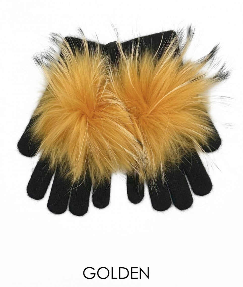 Gloves, Angora Wool with Genuine Fur Pom, Multiple Colors - Linda Richards - Style GL04
