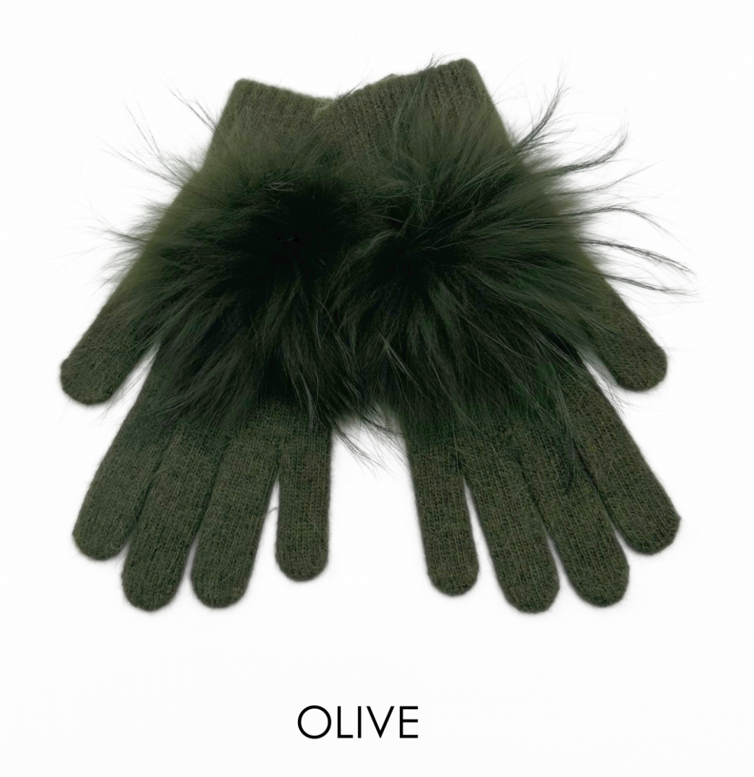 Linda Richards Angora Wool Gloves with Fur Pom