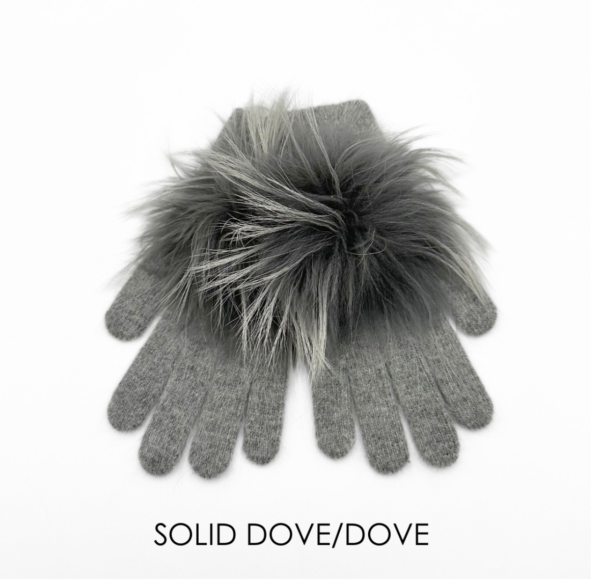 angora handschuhe Cashmere Wool Gloves with Genuine Fur Pom Dove-Dove Solid