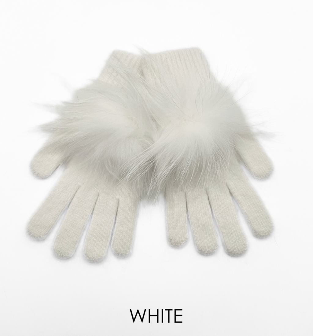 Linda Richards Angora Wool Gloves with Fur Pom