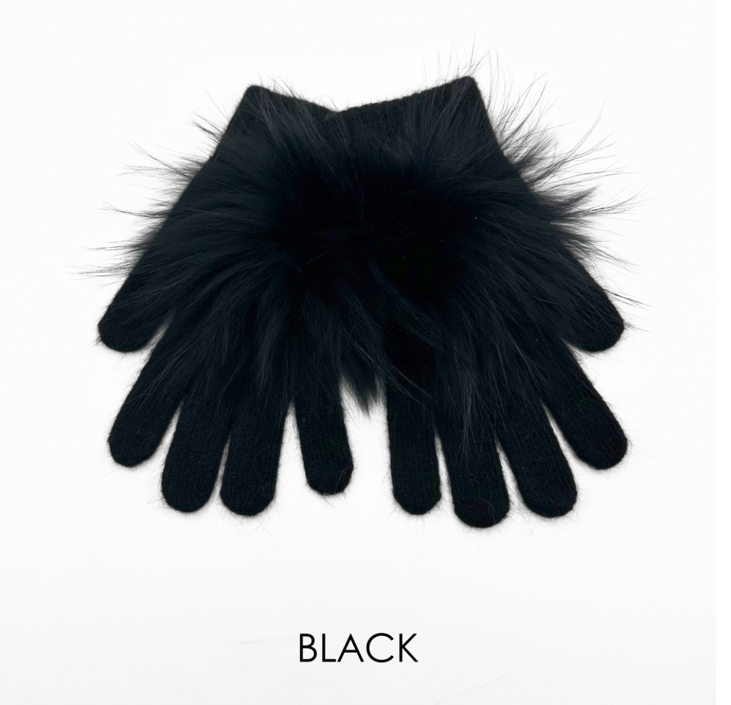 Linda Richards Angora Wool Gloves with Fur Pom