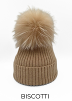 Linda Richards Angora Wool Blend Knit Hat with Fur Pom
