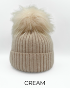 Linda Richards Angora Wool Blend Knit Hat with Fur Pom