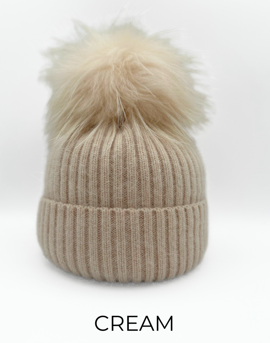 Linda Richards Angora Wool Blend Knit Hat with Fur Pom
