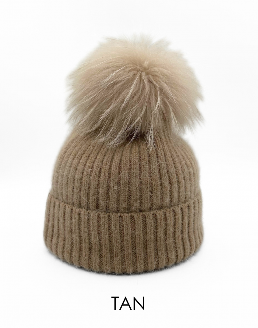 Linda Richards Angora Wool Blend Knit Hat with Fur Pom