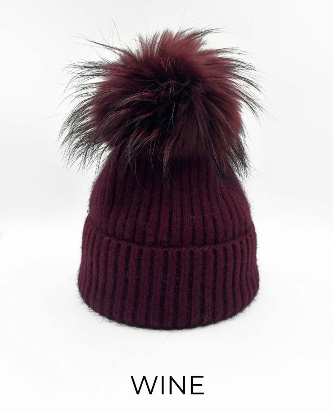 Linda Richards Angora Wool Blend Knit Hat with Fur Pom