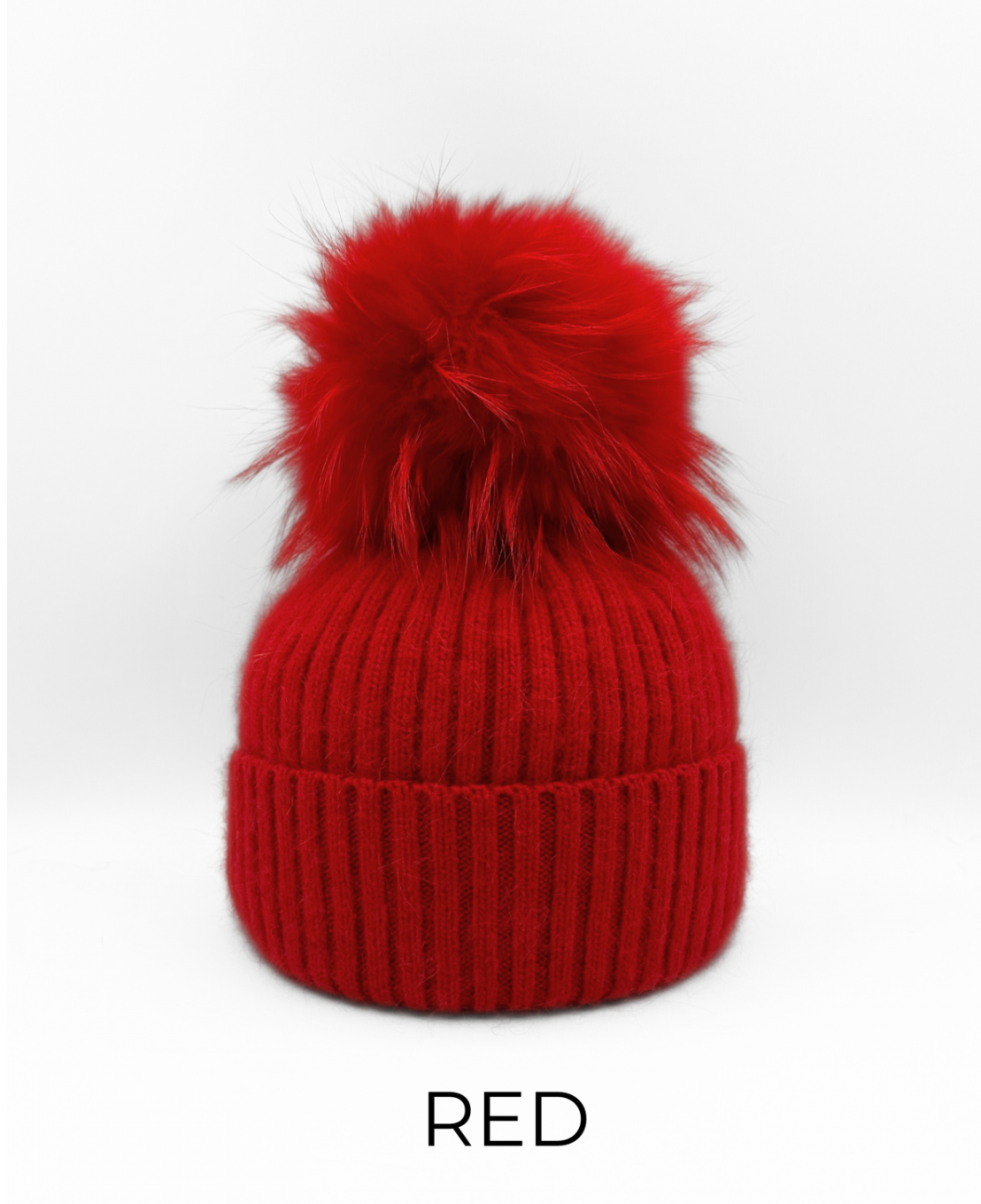 Linda Richards Angora Wool Blend Knit Hat with Fur Pom