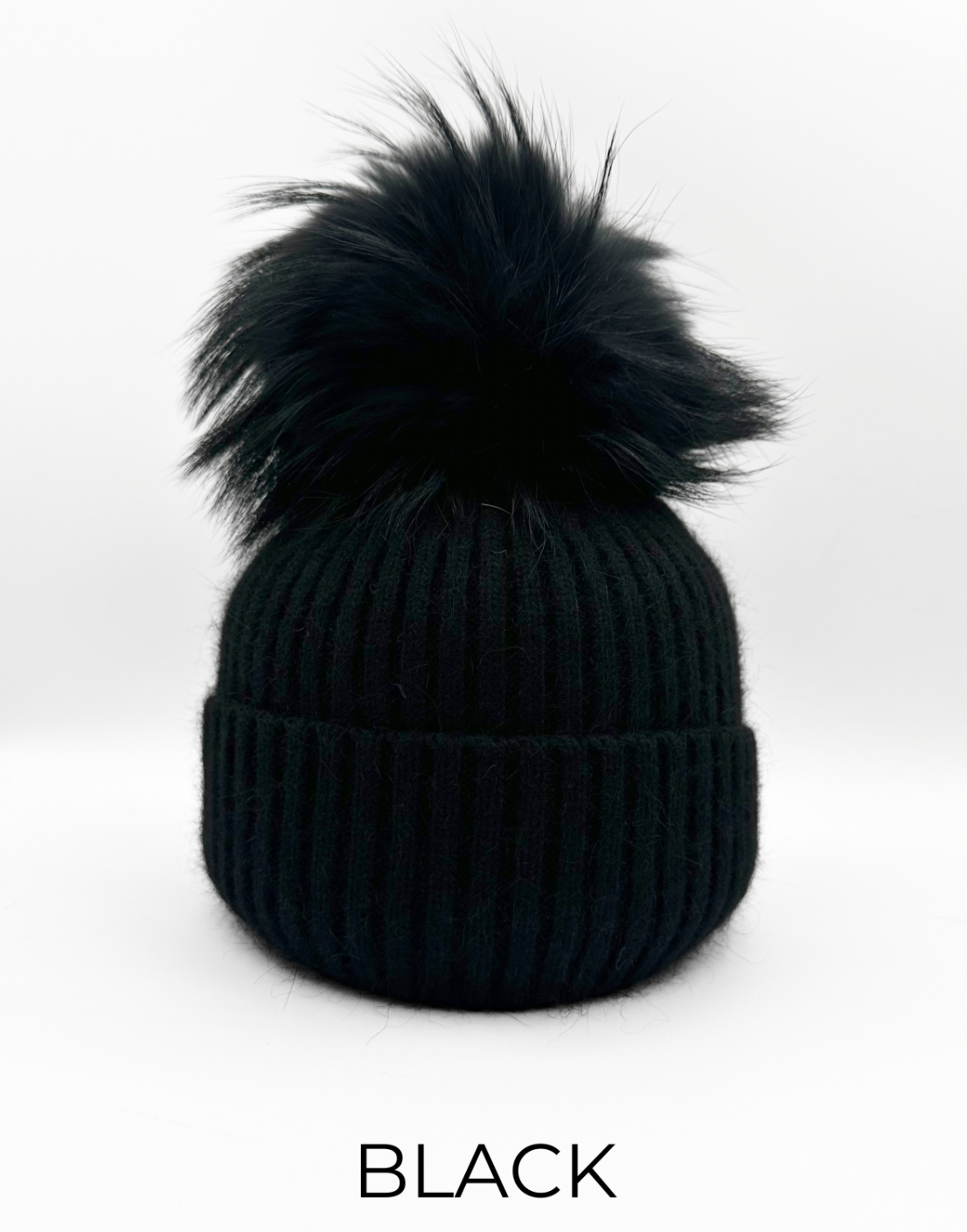 Linda Richards Angora Wool Blend Knit Hat with Fur Pom