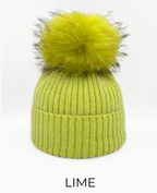 Linda Richards Angora Wool Blend Knit Hat with Fur Pom